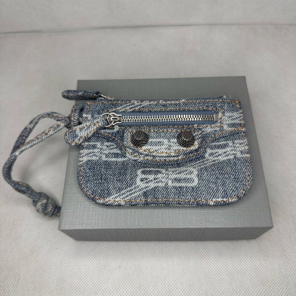NWT Authentic Balenciaga Le Cagole Coin Purse Denim Monogram Logo